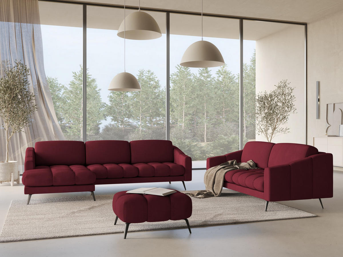 ECKSOFA Links Chenille Stoff Rot - Rot/Weinrot, Textil/Metall (160/264cm) - Makamii