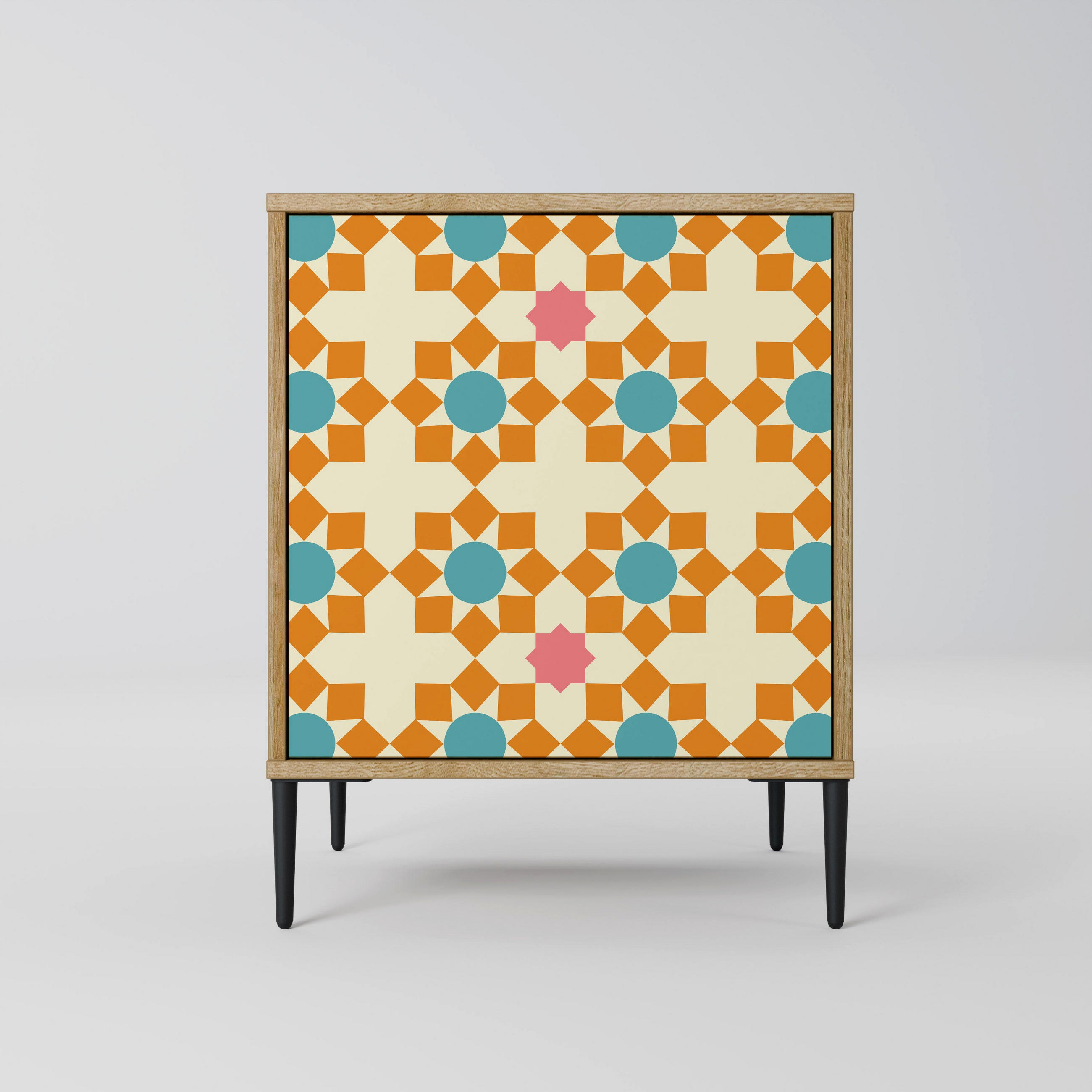 SIDEBOARD FLORAL DECOR, Eichefarben, 57,5x42x72,5 cm, Schwarze Metallfüße - Eichefarben/Multicolor, Holzwerkstoff/Metall (57.5/72.5/42cm) - SpaceRebels