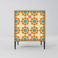 SIDEBOARD FLORAL DECOR, Eichefarben, 57,5x42x72,5 cm, Schwarze Metallfüße - Eichefarben/Multicolor, Holzwerkstoff/Metall (57.5/72.5/42cm) - SpaceRebels