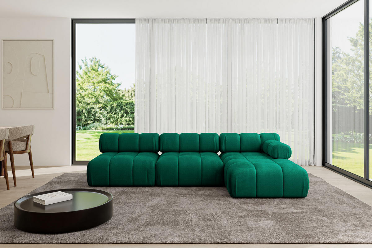 ECKSOFA modulares Sofa Razon-L2 - 285x160x70 cm Dunkelgrün Velours - Dunkelgrün, Holzwerkstoff/Textil (285/160cm) - ALTDECOR