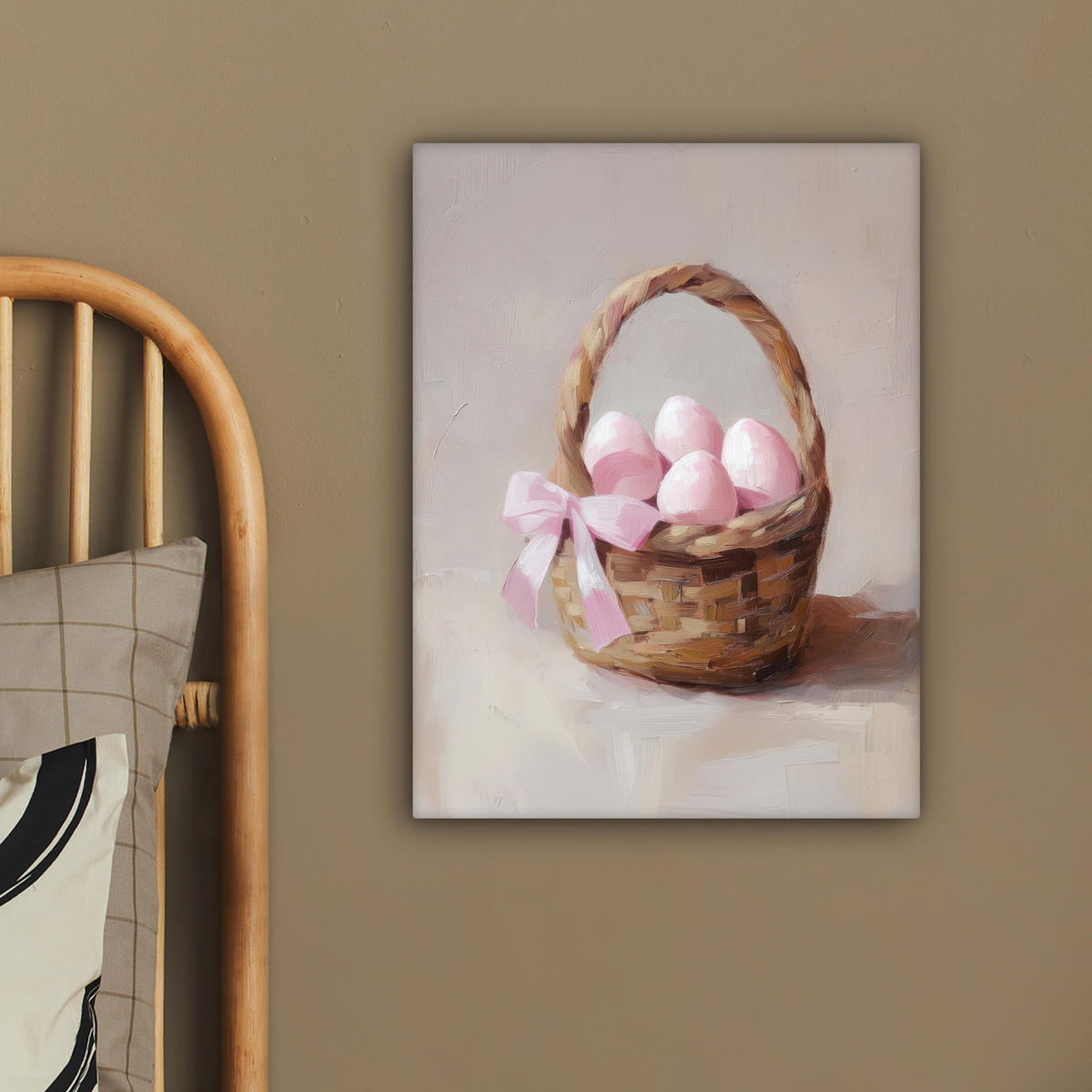 LEINWANDBILD Korb - Eier - Rosa Room Decor 30x40 cm - Beige, Textil (30/40cm) - MuchoWow