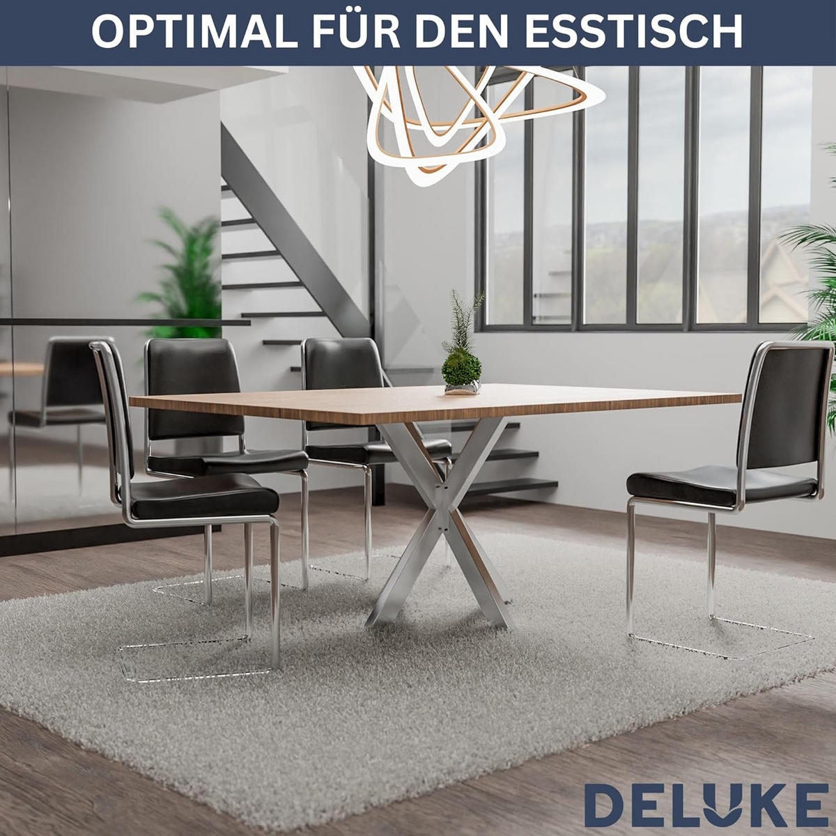 TISCHGESTELL Metall KRYT Edelstahl | inkl. Schrauben + Bodenschoner | 71x85x85cm - Edelstahlfarben, Metall (85/71/85cm) - DELUKE