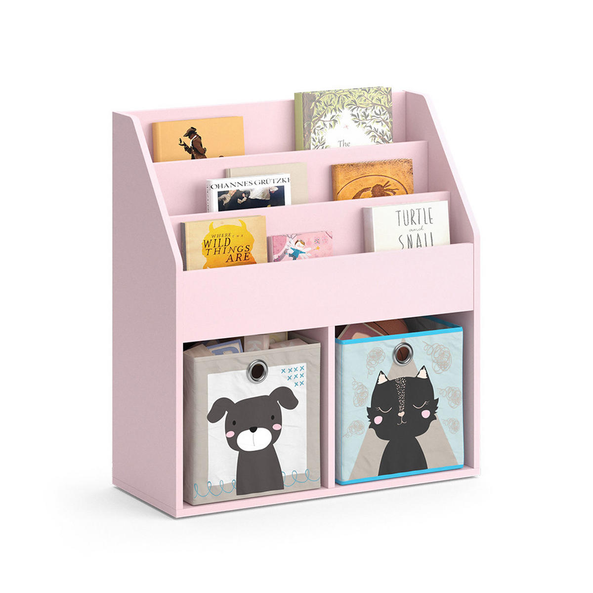 KINDERREGAL Luigi Rosa 72 x 79 cm mit 2 Faltboxen (Hund, Katze) - Pink, Holzwerkstoff (72/79/30.7cm) - Vicco