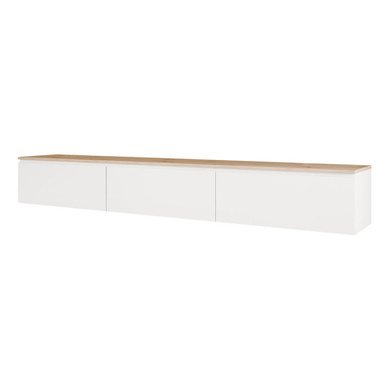 TV-LOWBOARD SELIA hängend 200 cm Weiß / Handgefertigte Eiche - Weiß, Holzwerkstoff (200/28.5/35cm) - Idohome