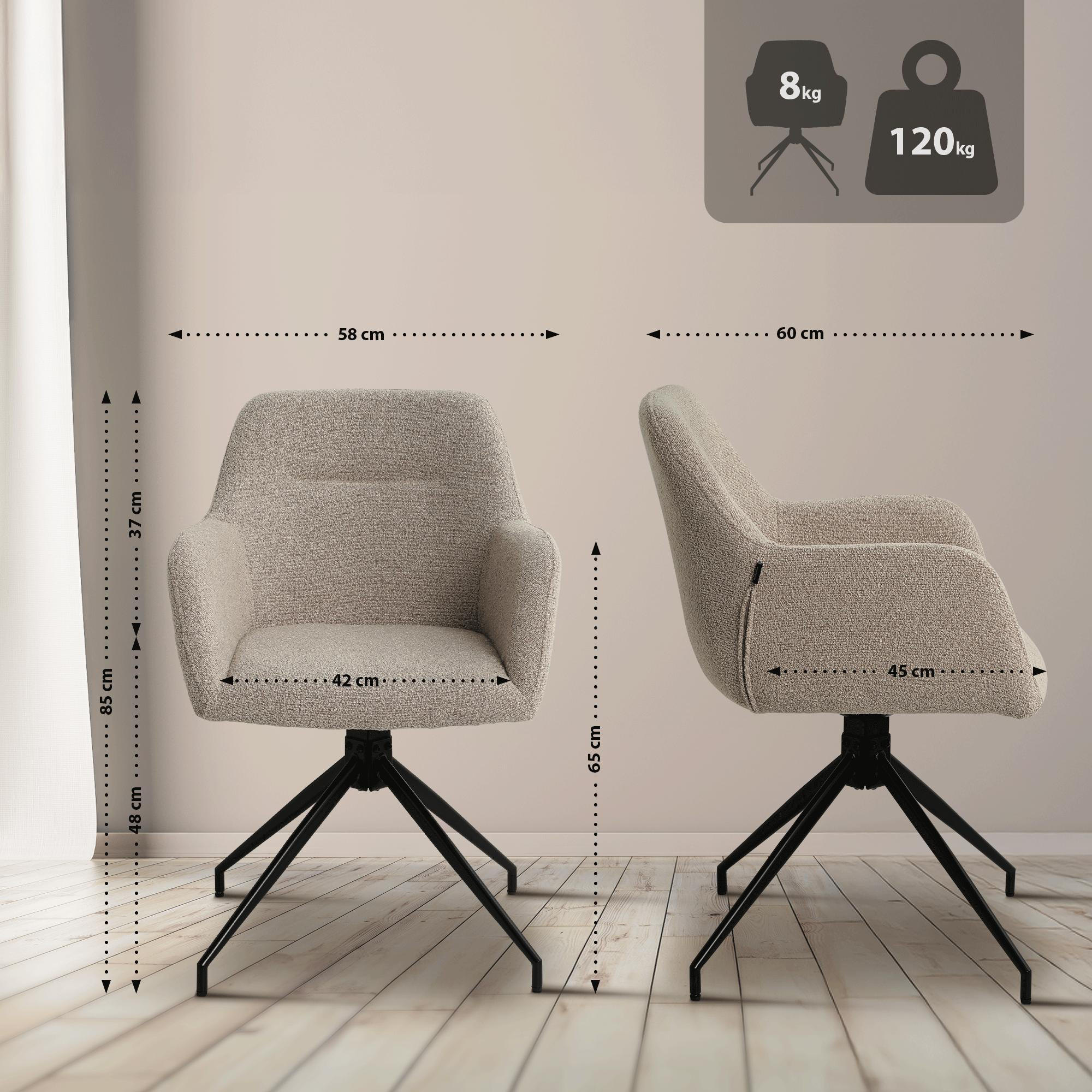 ARMLEHNENSTUHL Stoff Taupe - Taupe/Schwarz, Textil/Metall (58/85/60cm) - CLP