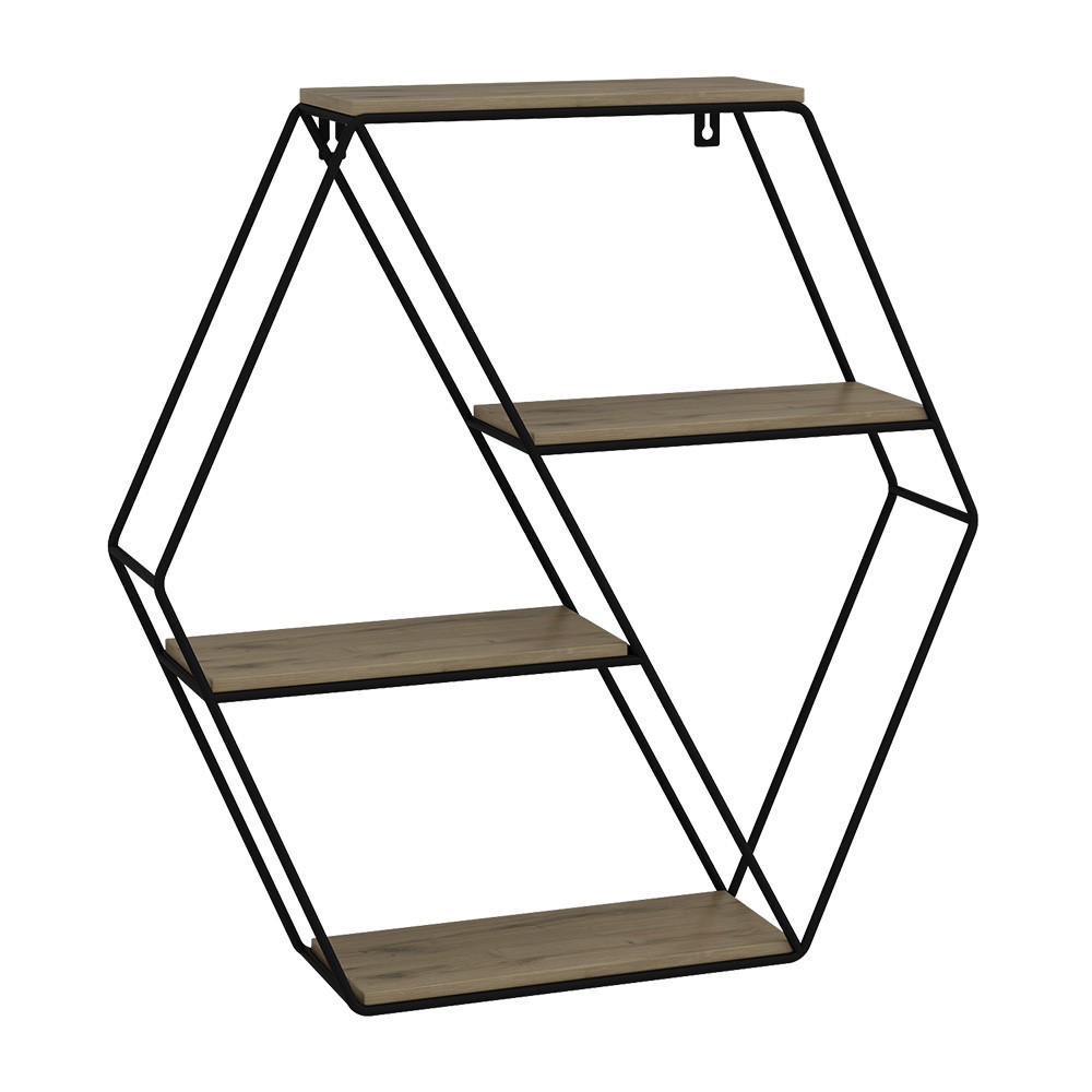 WANDREGAL Fyrk Eiche 51 x 52 cm Eckform - Eichefarben/Schwarz, Holzwerkstoff (51/52/11cm) - Vicco