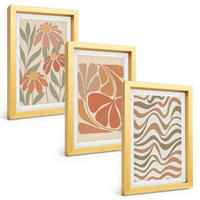 BILDER SET 3er Set - 20x30 cm Goldrahmen - Abstrakte Pastellblumen - Goldfarben, Kunststoff (20/30cm) - TULUP