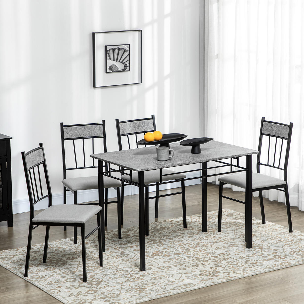 ESSZIMMER-SET, Metall rechteckig 5-teilig, grau-schwarz - Grau, Holzwerkstoff (70/75.5/107cm) - Vallsero