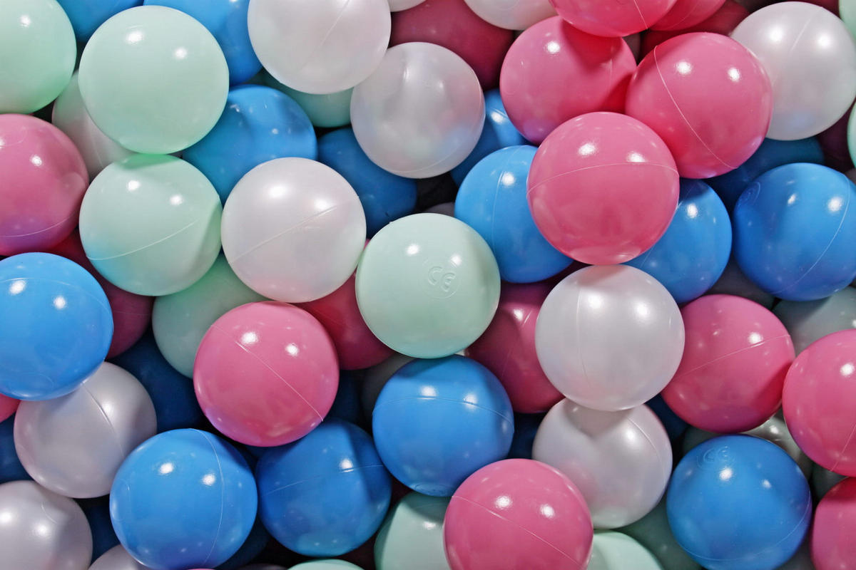 BÄLLE für Bällebad, Spielbälle, Plastikbälle für Kinder Set 50 pcs.: Hellrosa/Blau/Perlweiß/Mint - Rosa, Textil (7/7/7cm) - MeowBaby