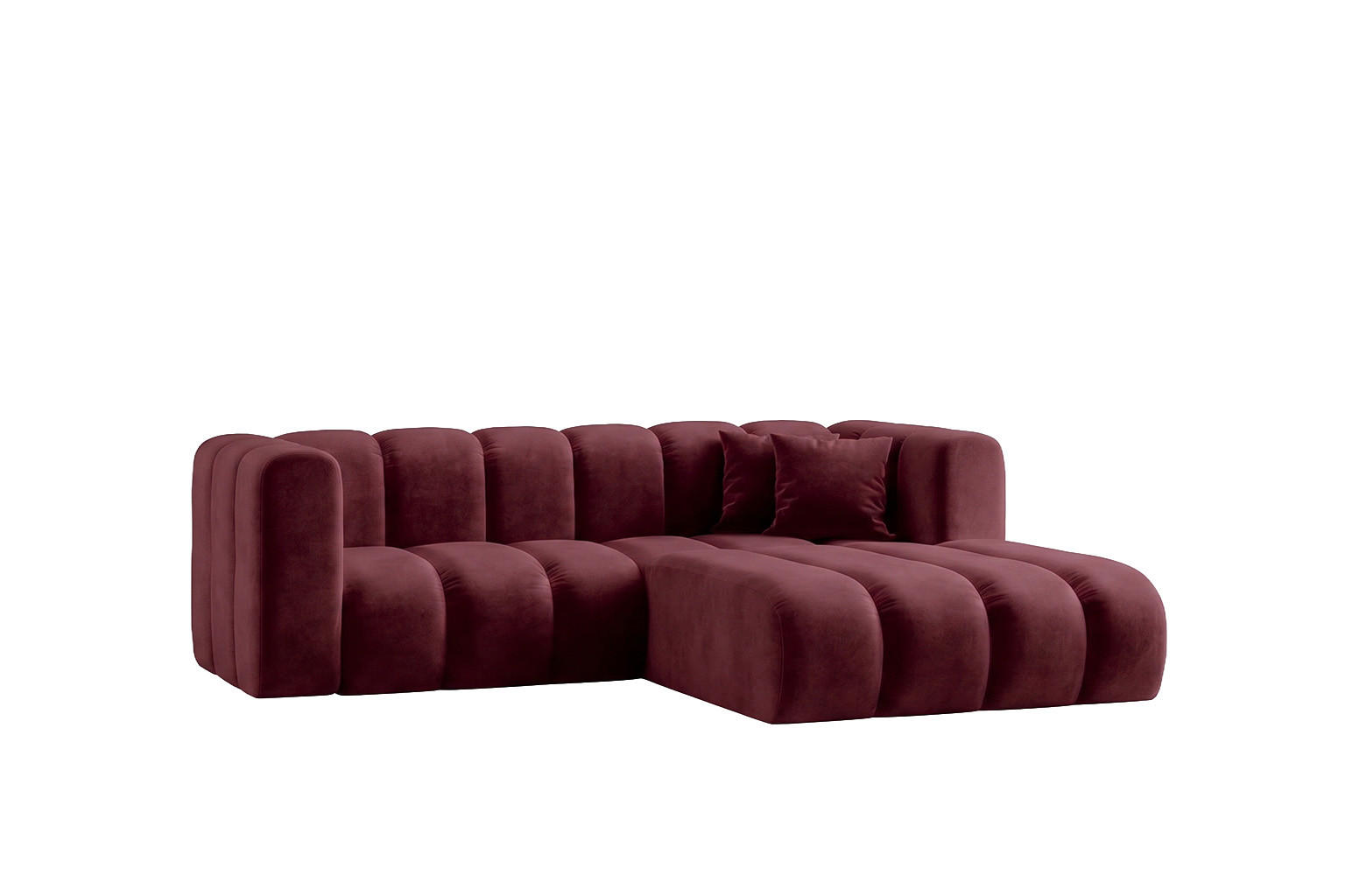 ECKSOFA Modulares In L-Form, Velvet-Stoff Riviera, Rotwein, Rechts, GRAND - Dunkelrot, Holz (227/179cm) - Kaiser Möbel
