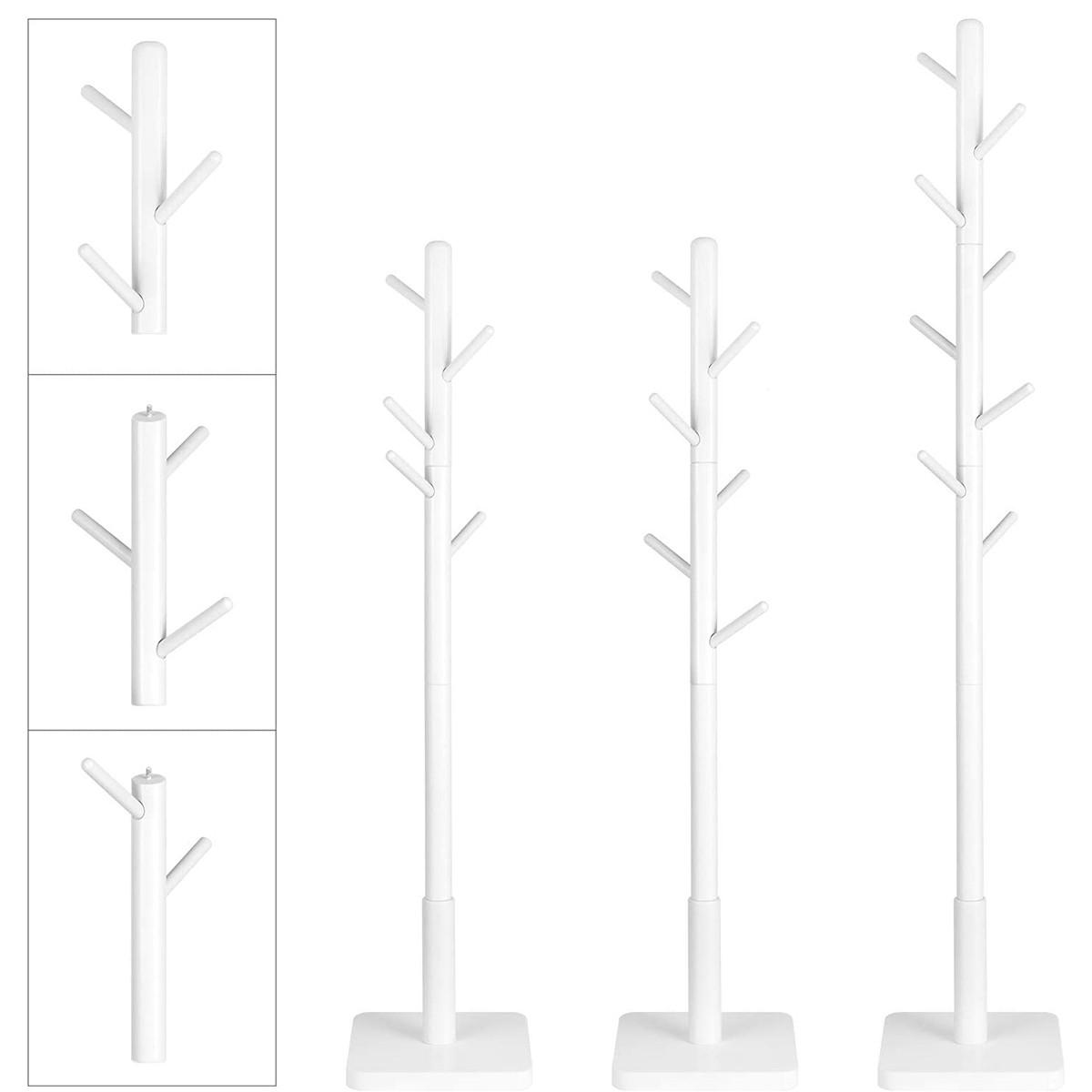 GARDEROBENSTÄNDER aus weißem Gummibaumholz mit 8 Haken - H175 cm - Weiß, Holz (30/175/30cm) - Calicosy