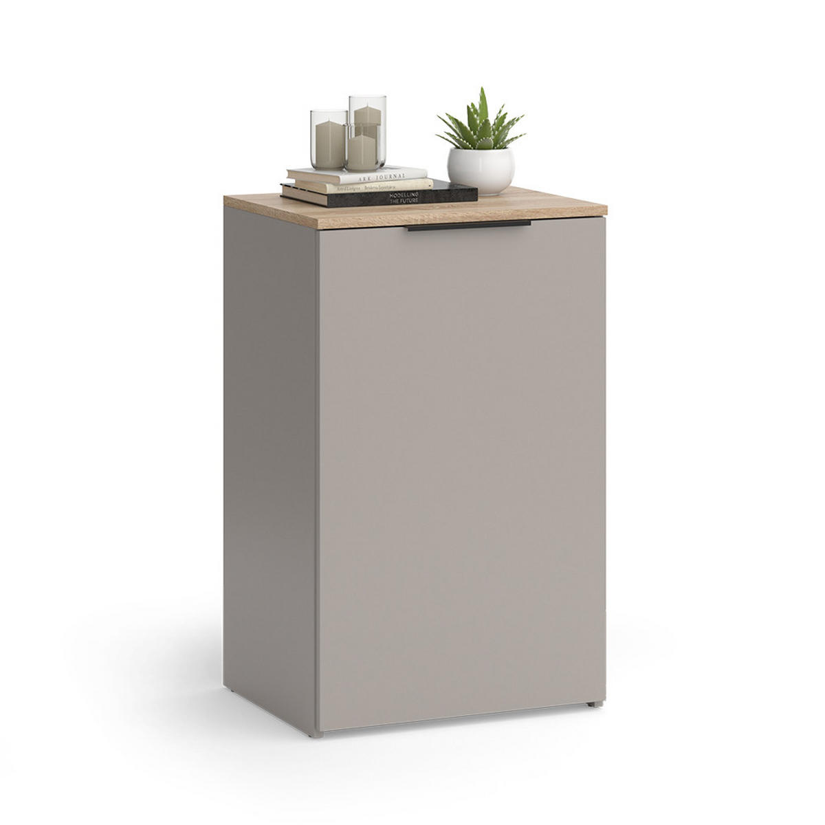 KOMMODE Wido Greige 50 x 80 cm mit Regal - Greige/Sonoma Eiche, Holzwerkstoff (50/80/40cm) - Vicco