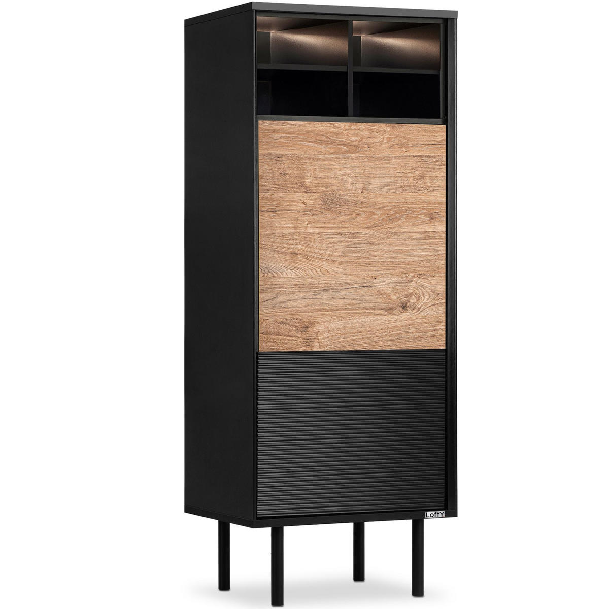 REGAL LOFTY Kreuzeinlage, schwarz / Eiche natur - Eichefarben/Schwarz, Holzwerkstoff (52/135/41cm) - KONSIMO®