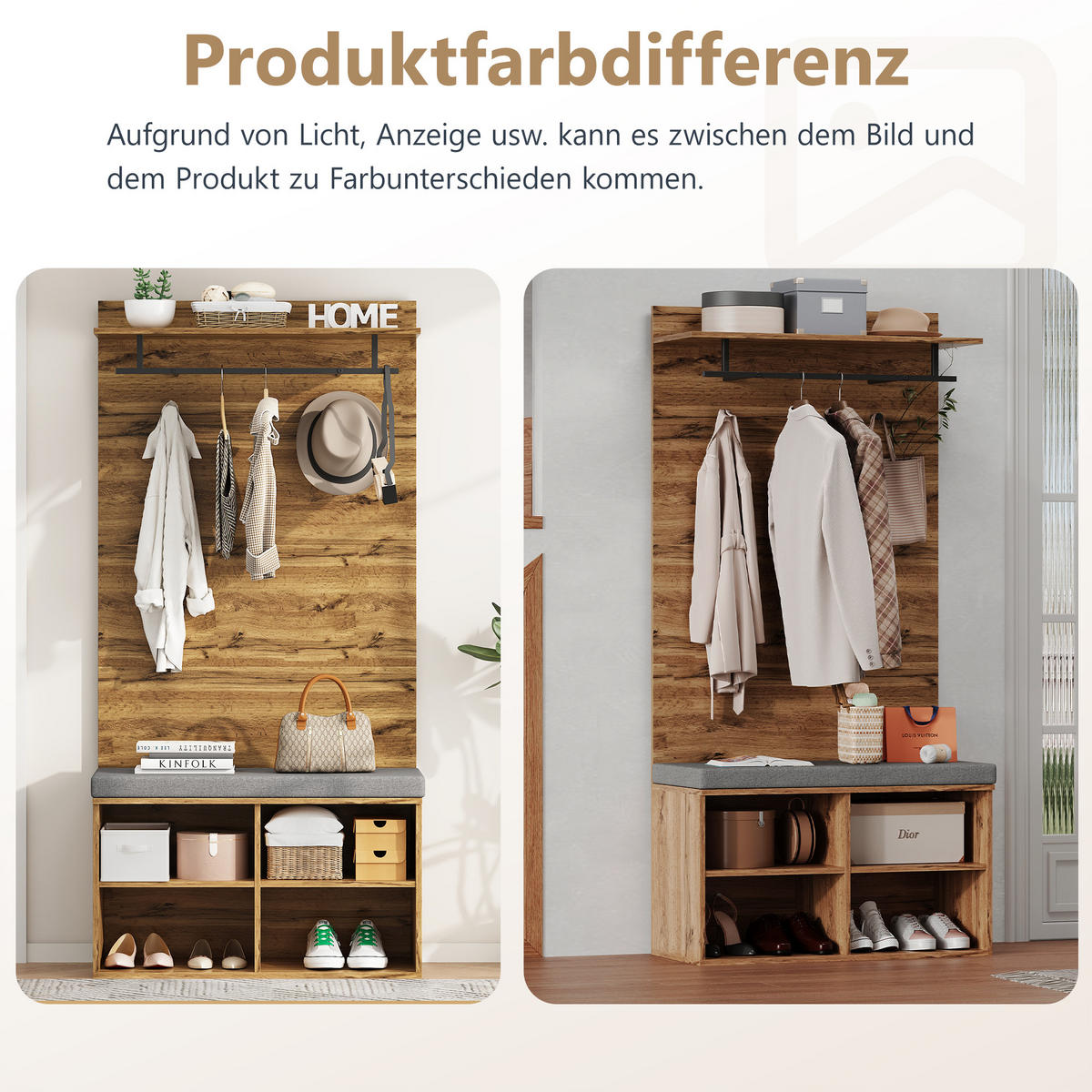 GARDEROBE Set Holzoptik Schuhbank Kleiderstange Regal 175cm - Eichefarben, Holzwerkstoff (84/175/37cm) - FLIEKS
