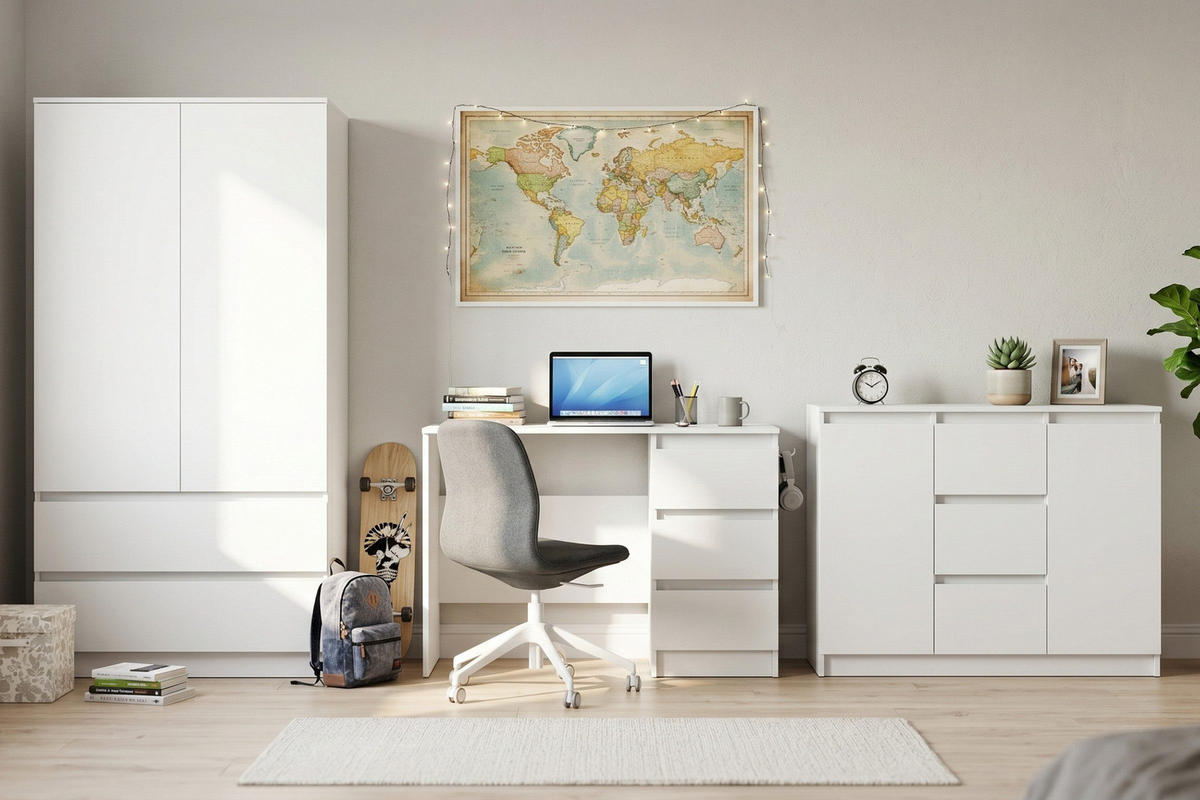 JUGENDZIMMER-SET SIMO A 3-teilig in Weiß - Weiß, Holzwerkstoff (320/180/50cm) - Deine Möbel 24