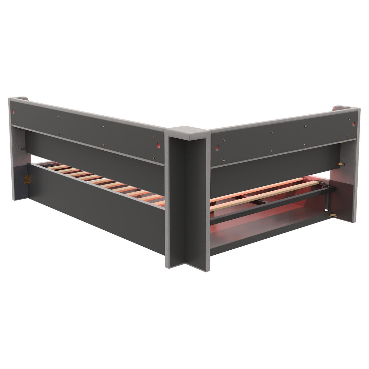 POLSTERBETT Hellgrau 140×200cm mit hydraulischem Stauraum, Holzregal, LED-Lichtleiste und Ladeanschlüssen - Hellgrau, Textil (140/200cm) - Luhomfu