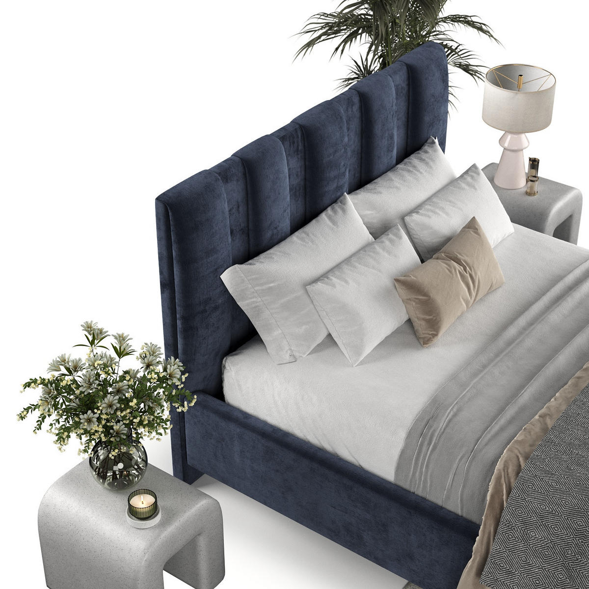 POLSTERBETT Loom 160/200 cm Marineblau im Lotta Stoff - Naturfarben/Dunkelblau, Holz/Holzwerkstoff (160/200cm) - AltaBeds