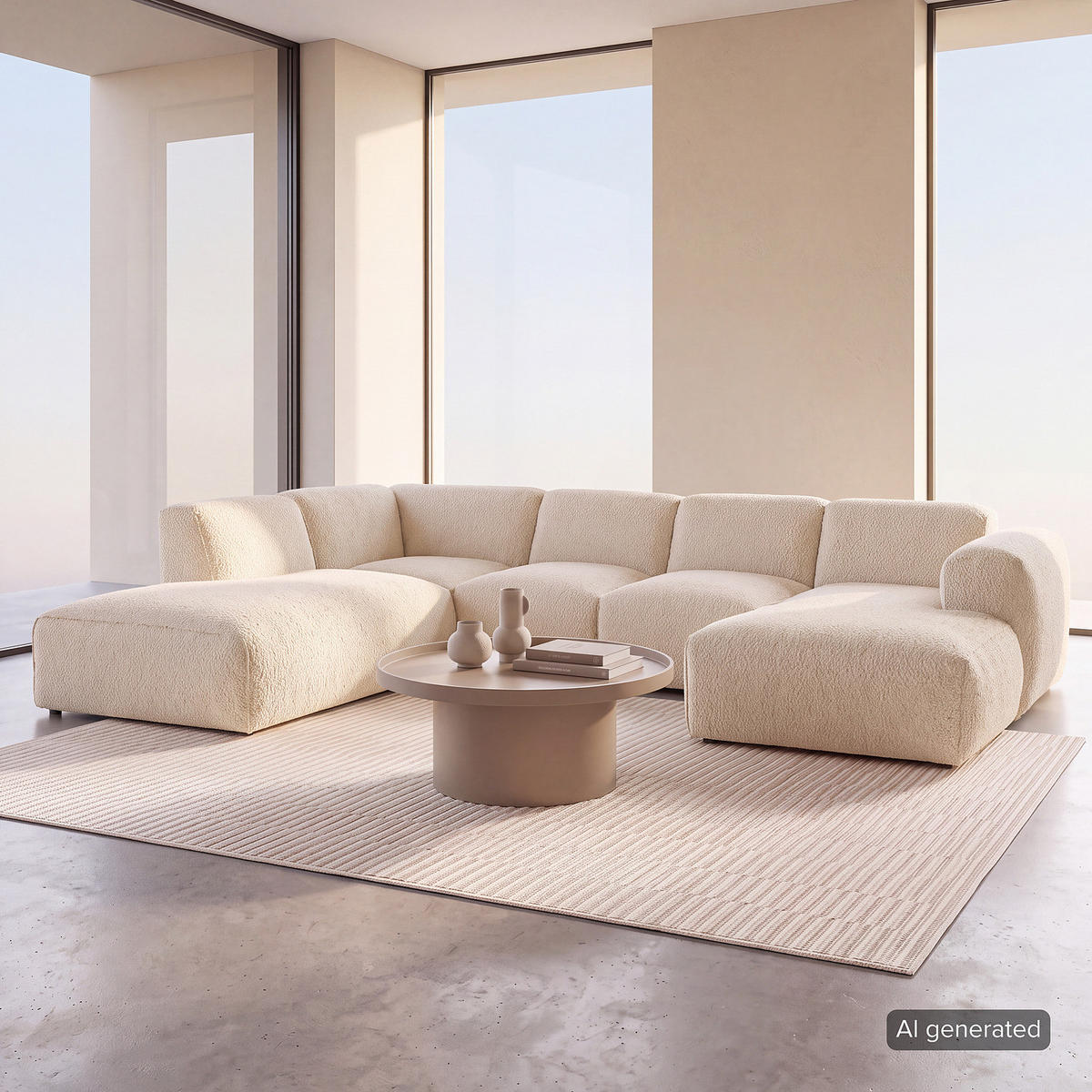 WOHNLANDSCHAFT mit Longchair - Beige/Schwarz, Kunststoff/Textil (325/71/235cm) - home24
