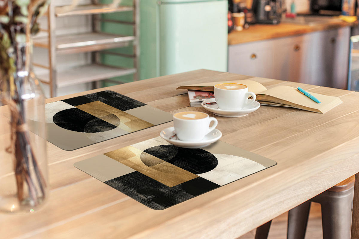 PLATZSETS 6er-Set Abstrakt - Modern - Schwarz - Gold 45x30 cm Tischset - Goldfarben, Kunststoff (0.3/45/30cm) - MuchoWow