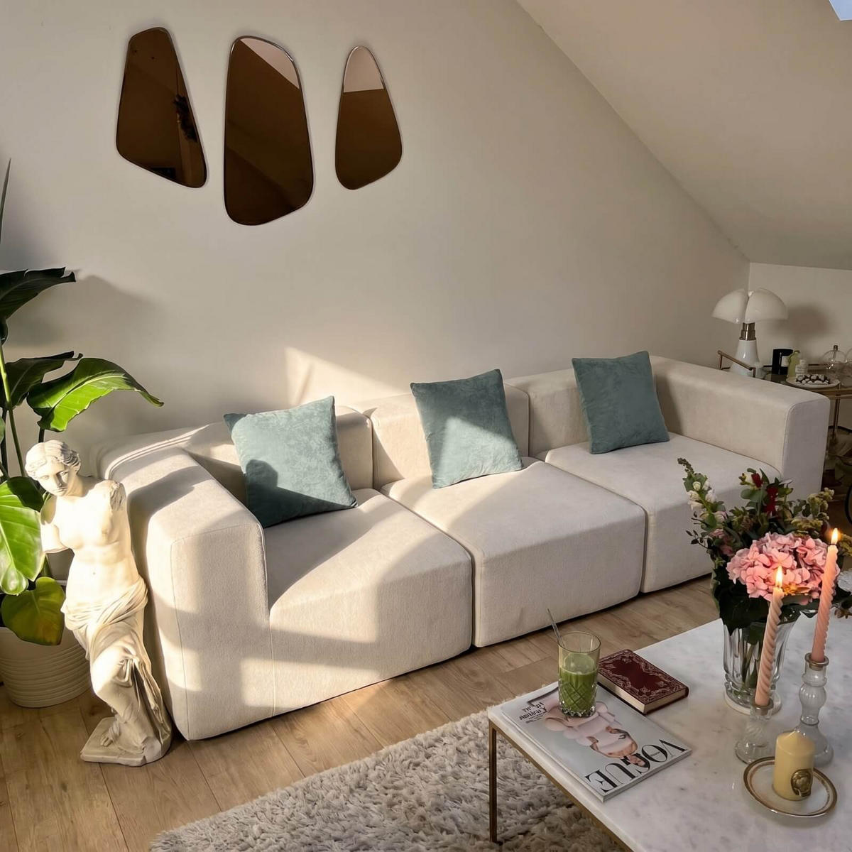 SOFA Pure 3-Sitzer - Weiß Salbei - Türkis/Weiß, Textil (300/62/100cm) - COCO Living