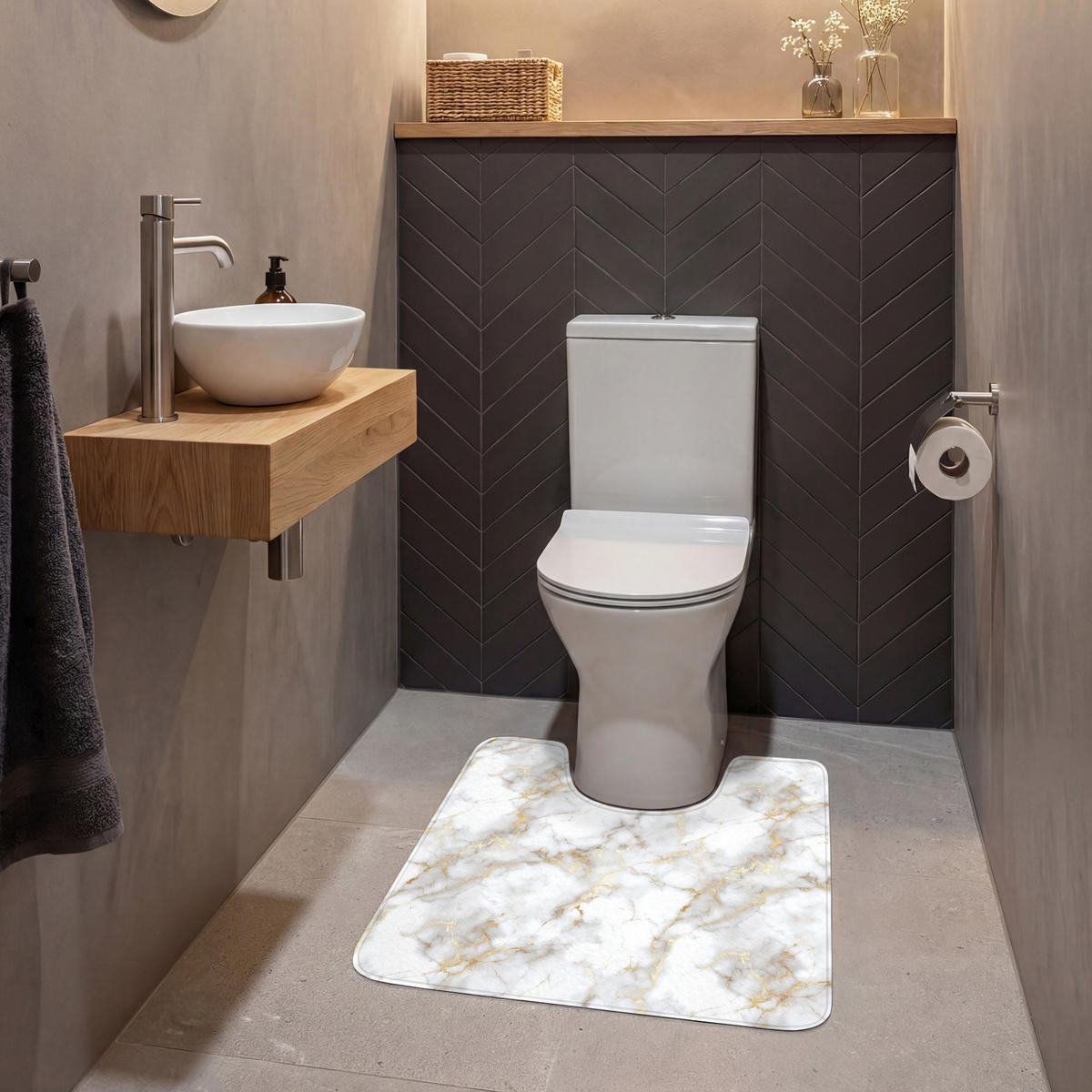 WC PŘEDLOŽKA Zlaté žilky - Mramor - Bílý 55x60 cm - bílá, textil/plast (55/1cm) - OnlyWow