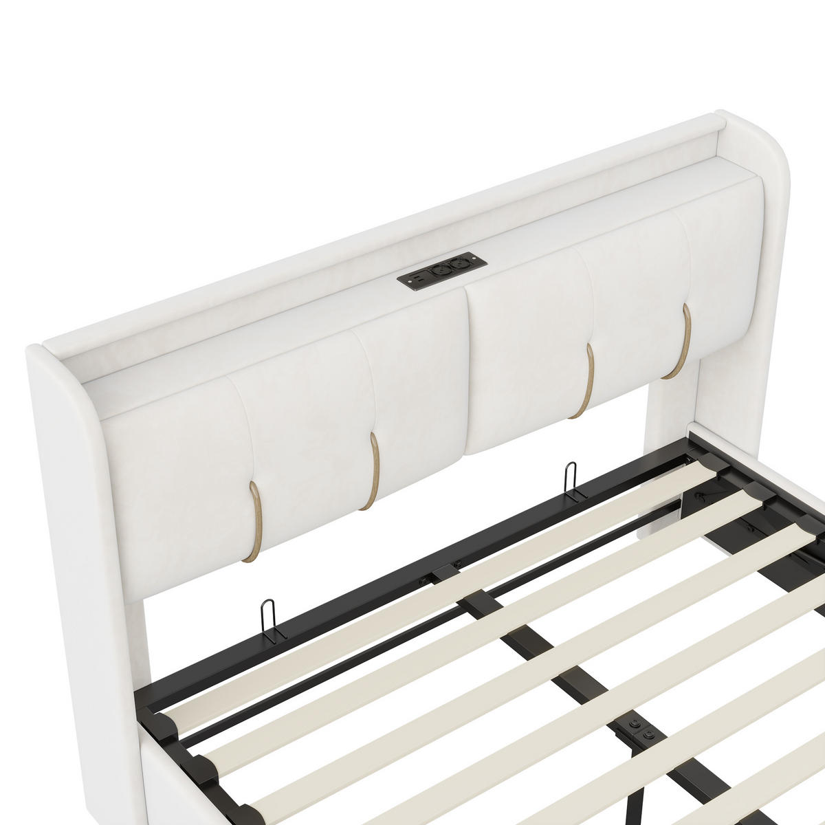 POLSTERBETT 140 x 200 cm, mit USB-Anschluss und LED-Beleuchtung, 2 Schubladen und hydraulischem Stauraum, beige, Samt. - Beige, Holz (140/200cm) - WoodenAura