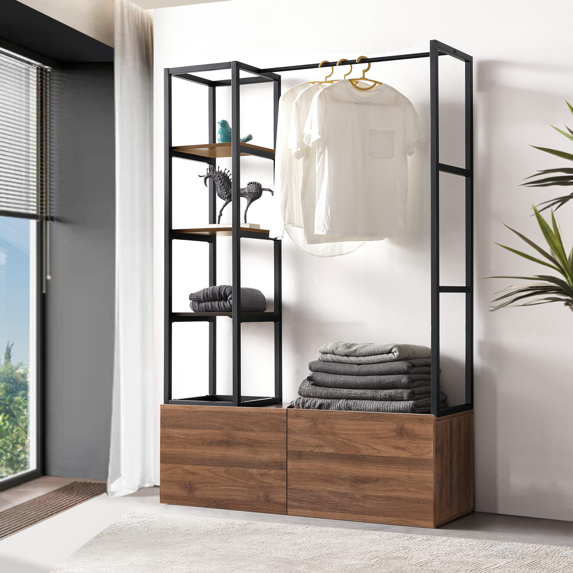 GARDEROBENSTÄNDER Egmating - Walnussfarben, Holzwerkstoff (120/180/40cm) - [en.casa]