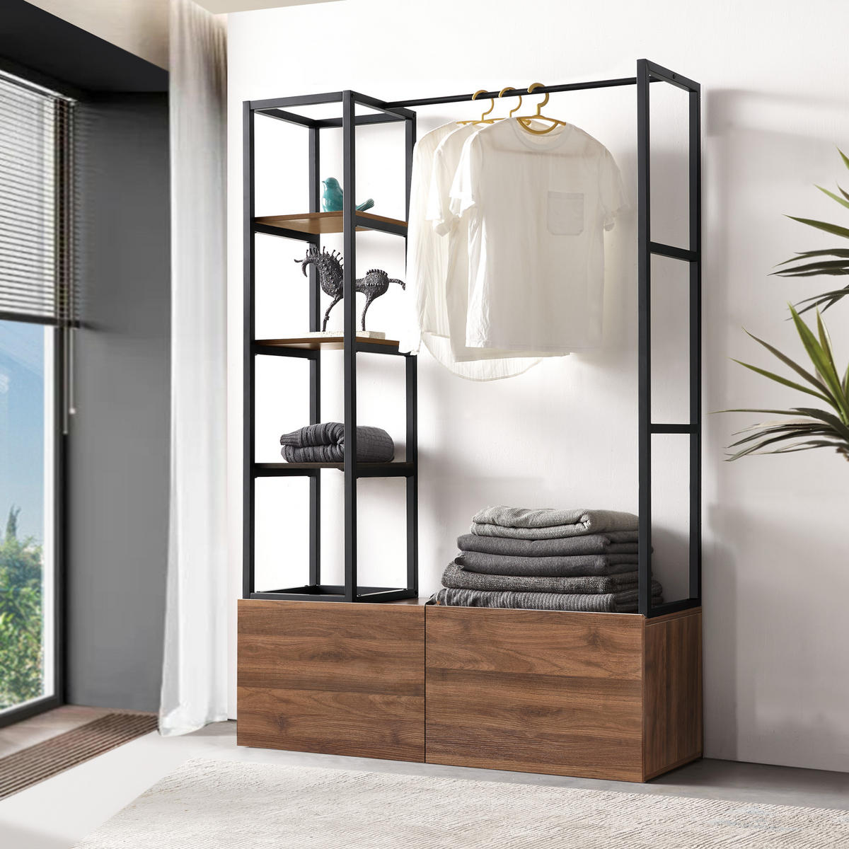 GARDEROBENSTÄNDER Egmating - Walnussfarben, Holzwerkstoff (120/180/40cm) - [en.casa]