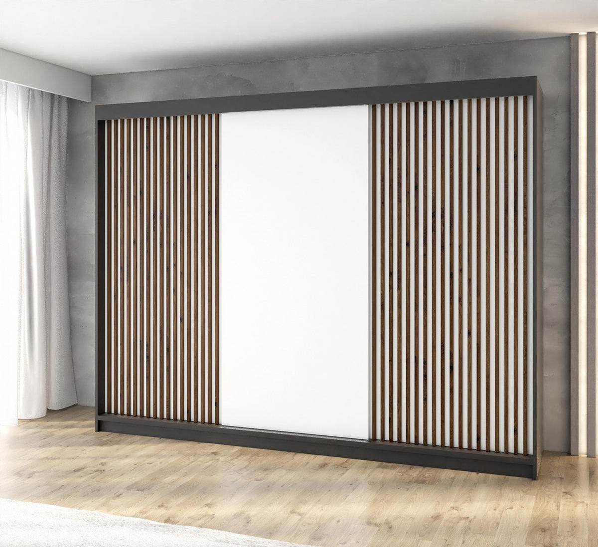 SCHWEBETÜRENSCHRANK 200 CM IOSA Farbe: Schwarz , weiß - Schwarz/Weiß, Holzwerkstoff (200/215/59.5cm) - A&J MöbelLand