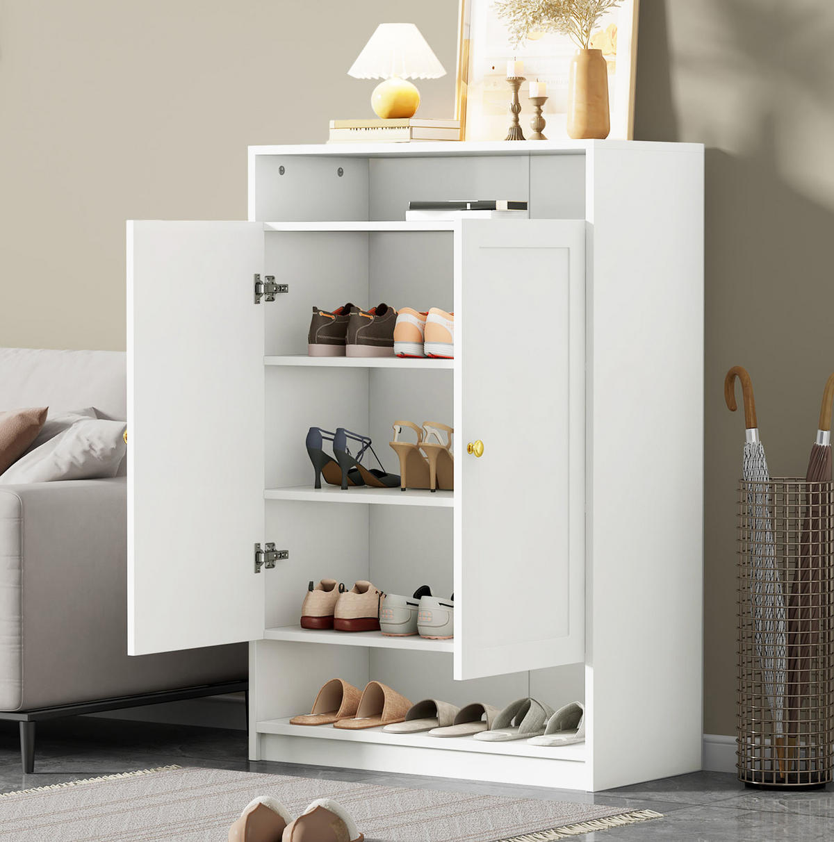 SCHUHSCHRANK mit verstellbaren Einlegeböden 73x34x109 cm Weiß - Weiß, Holz (34/109/73cm) - Beauniv