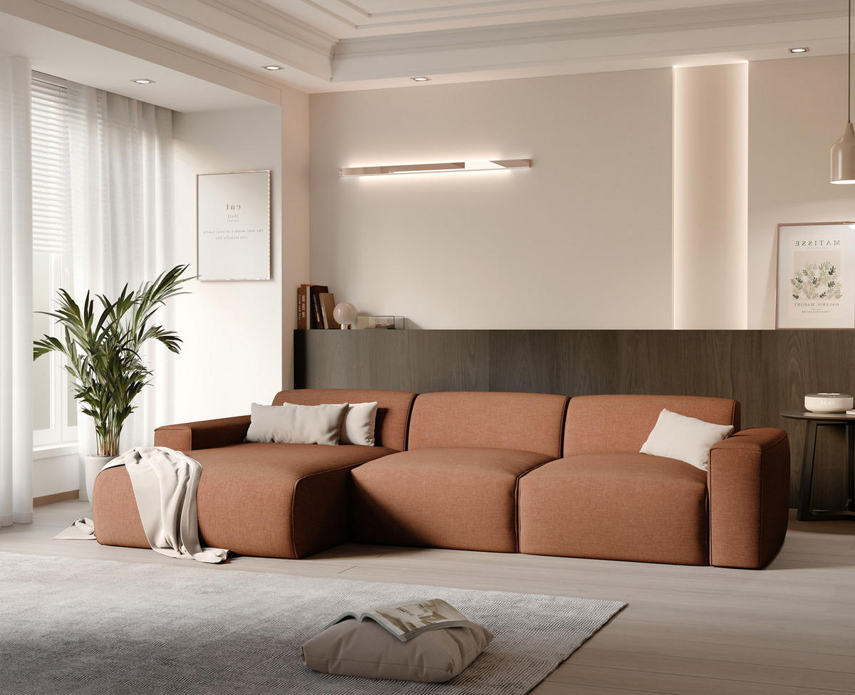 ECKSOFA DOVE Chenille-Stoff in Orange - Orange, Holzwerkstoff/Kunststoff (250/90cm) - Idohome