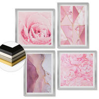 WANDBILDER 4er Set - 50x50 cm & 40x60 cm Silberner Rahmen - Rosa geometrische Pfingstrosen - Silberfarben, Kunststoff (50/50cm) - ArtPrintCave