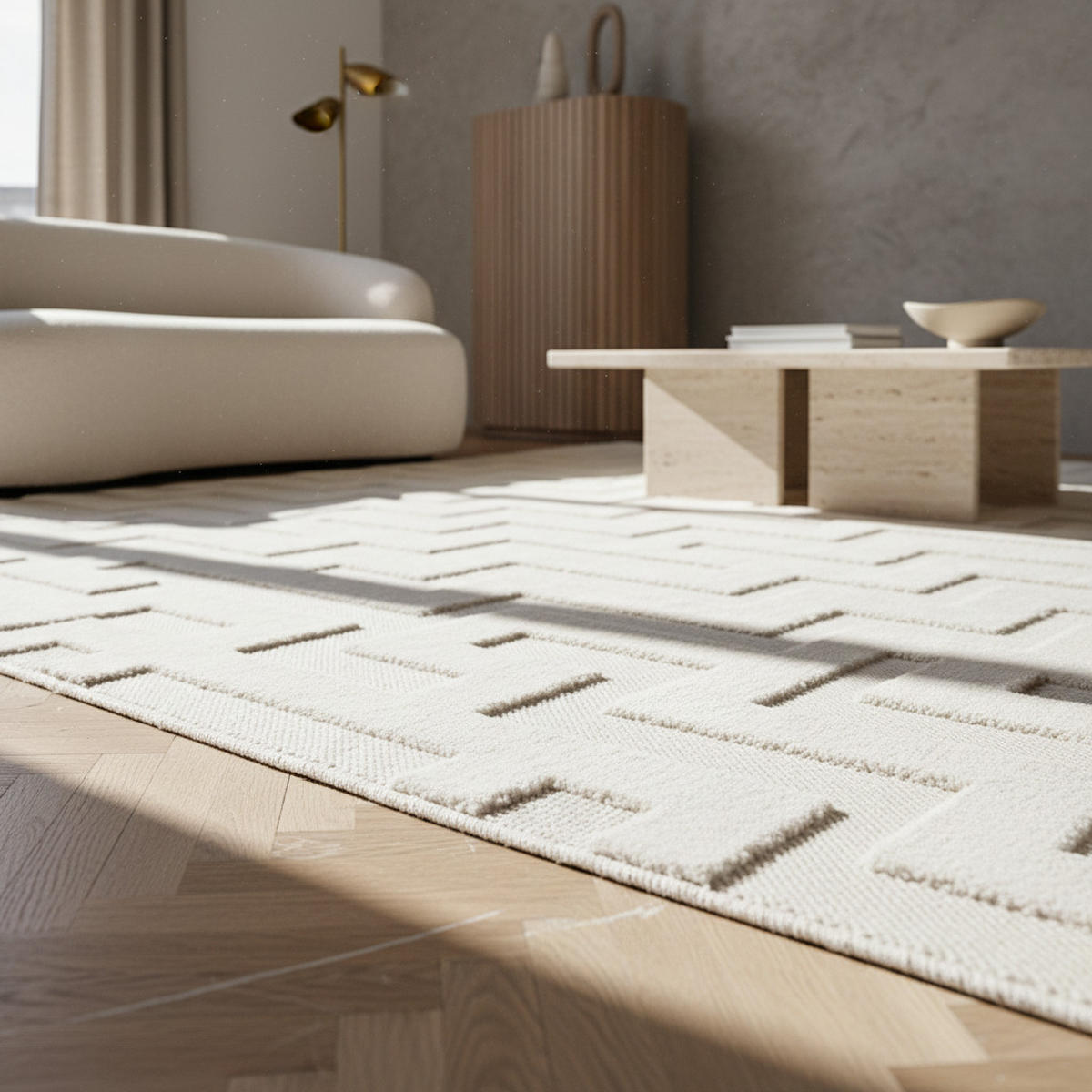 TEPPICH In-/Outdoor Kurzflor Würfelstruktur Design Polypropylen Küche Creme Läufer 80x150 - Beige, Textil (80/150cm) - KADIMA DESIGN