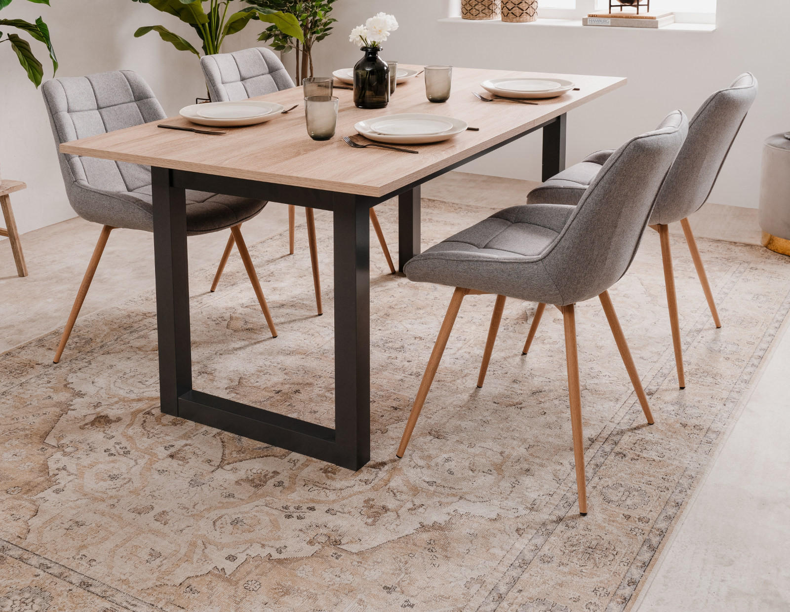 ESSTISCH Sonoma Eiche, Anthrazit Industrial, 160 - 200 cm, Küchentisch ausziehbar bis 8 Personen - Anthrazit/Sonoma Eiche, Holzwerkstoff (90/160/75cm) - Furn.Design