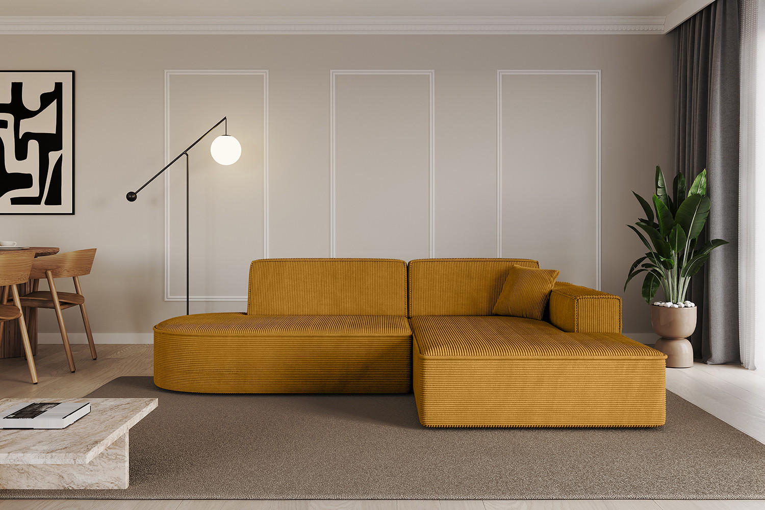 ECKSOFA Ottomane Rechts IREA-L1-v4 - 234x171x79 cm Senfgelb - Grün, Holzwerkstoff/Textil (171/234cm) - ALTDECOR