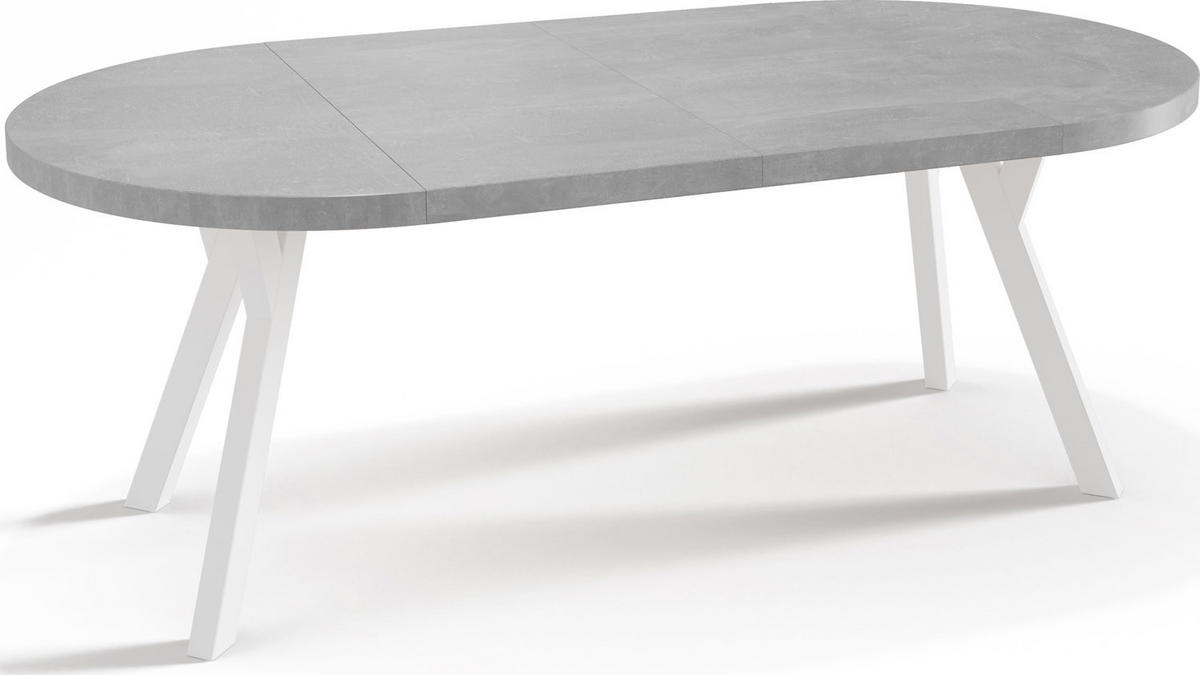 ESSTISCH Twixy runder ausziehbarer, Grauer Beton 90-170/90/76 cm - Hellgrau/Weiß, Holz/Holzwerkstoff (90/90/76cm) - WFL GROUP