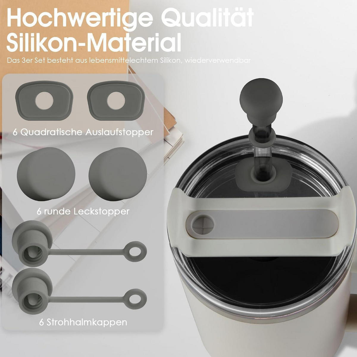 STROHHALM Zubehör 6-teiliges Set Grau - Grau, Kunststoff (6.5/1.5/6.5cm)