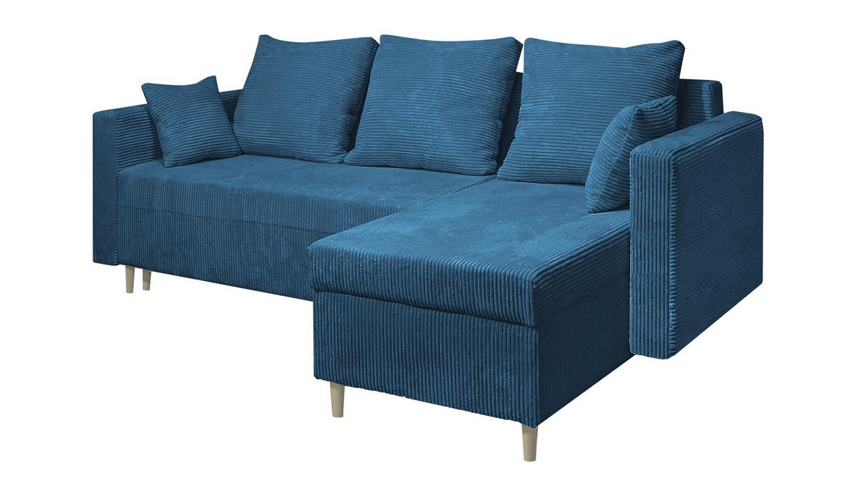 ECKSOFA OTTO mit Bettkasten und Schlaffunktion L-Form, Ottomane Universal - Blau, Textil (230/145cm) - Marpur
