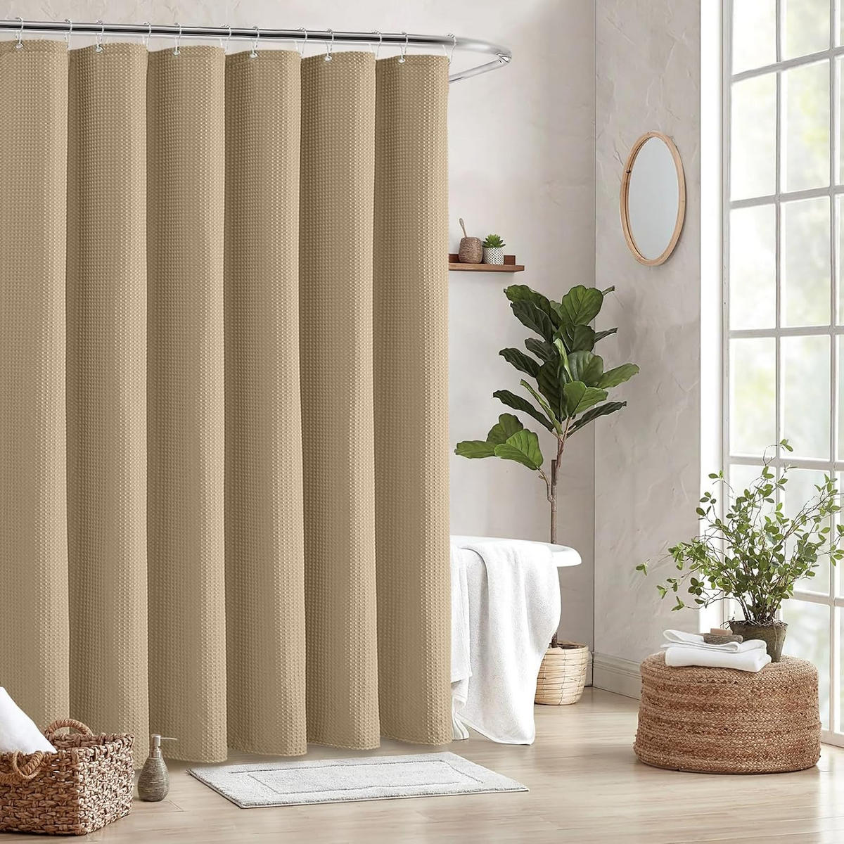 DUSCHVORHANG – 180 x 180 cm (inkl. 12 Kunststoffhaken) – Beige - Cappuccino, Textil (180/180cm)
