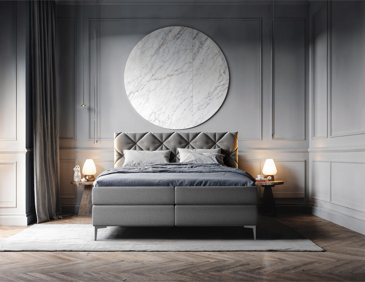 BOXSPRINGBETT Anmut 180x200 cm – Grau, mit Bettkasten und Kaltschaum-Topper - Grau, Textil (180/200cm)