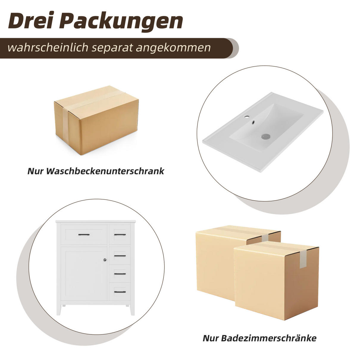 BADEZIMMERWASCHTISCH mit Keramikbecken und 4 Schubladen - Weiß, Holz/Metall (76/90/46cm) - PARAFTA HOME