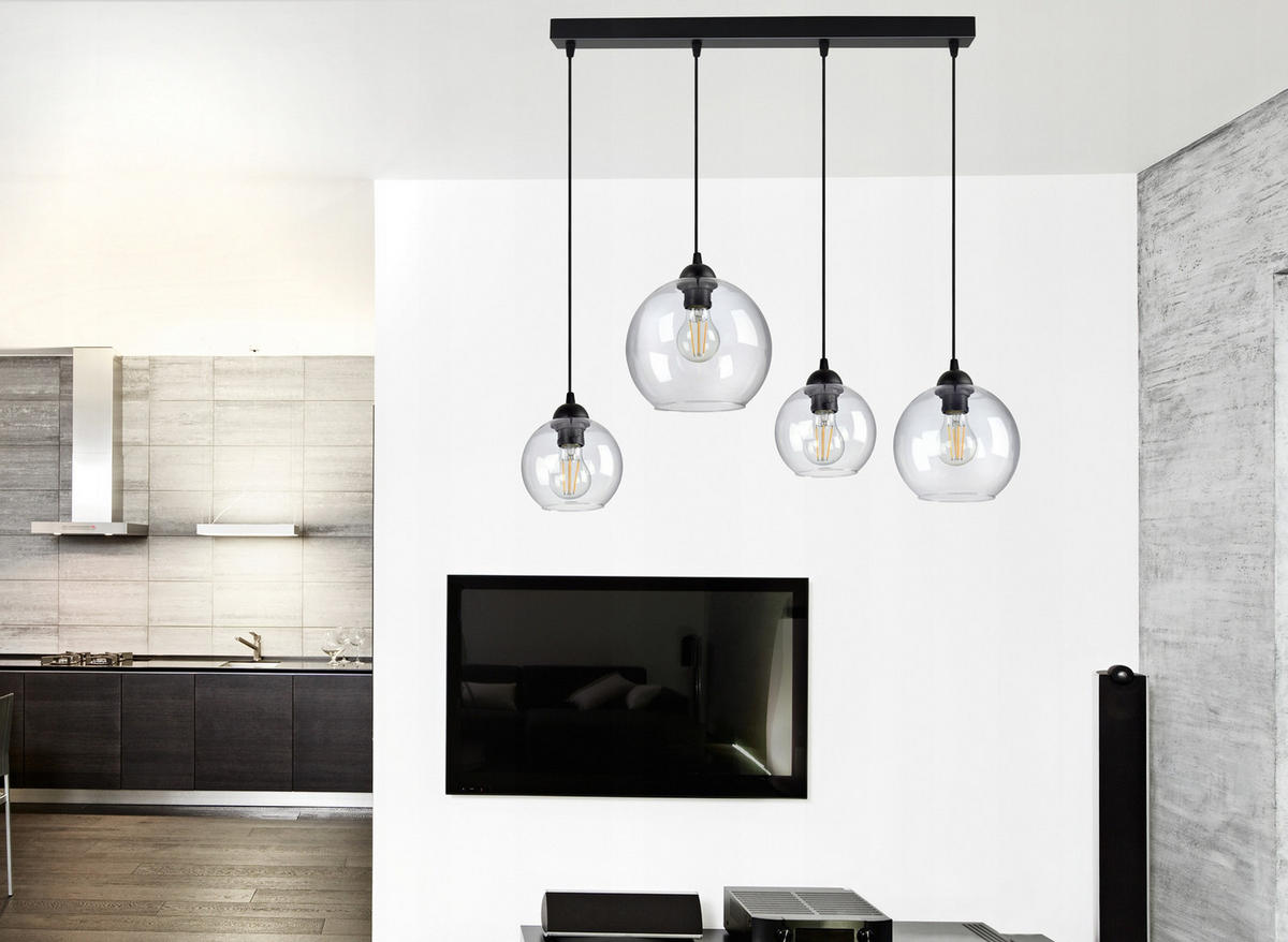 PENDELLEUCHTE HAGEN - Transparent/Schwarz, Glas/Metall (20/90/80cm) - kiki design