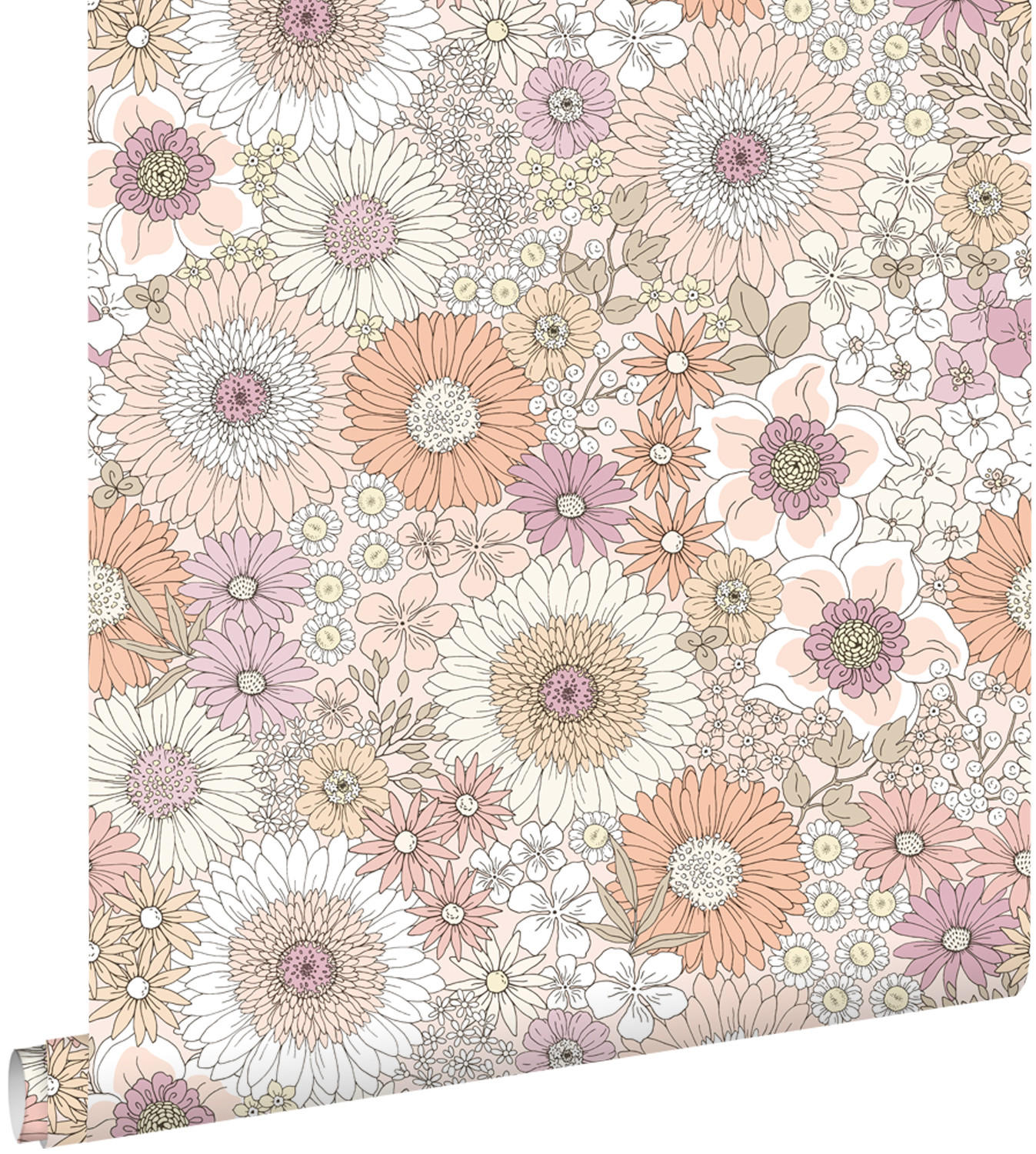 TAPETE Retro Blumen 50 x 900 cm - Beige, Papier (50/900cm) - ESTAhome