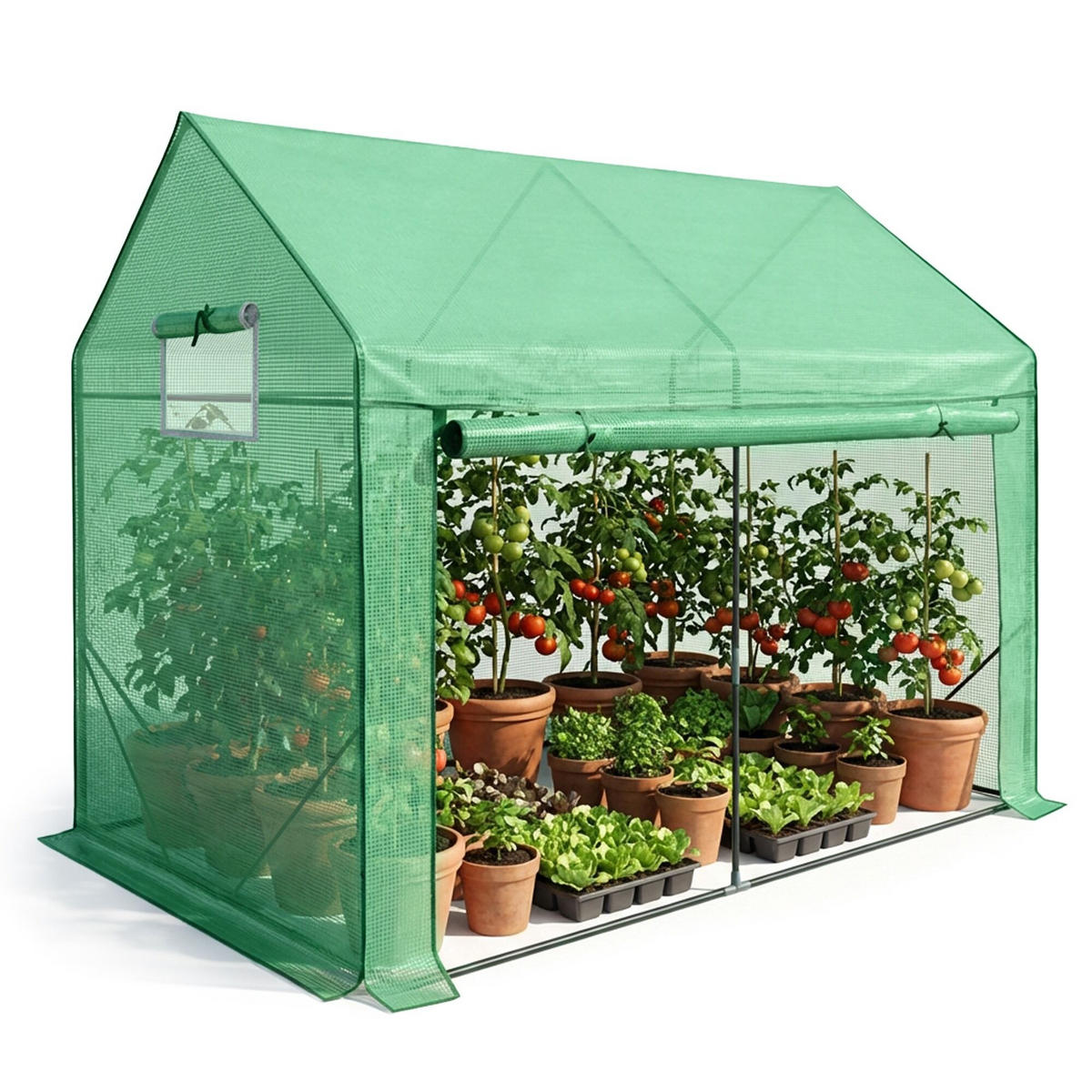 GEWÄCHSHAUS in Hausform, Grün, 200x140x200 cm - Grün, Metall (200/200/140cm) - Akord