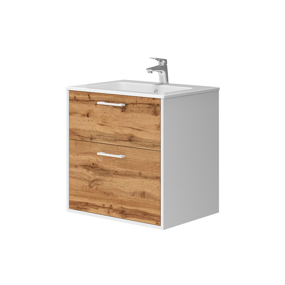 WASCHBECKENUNTERSCHRANK Lanco Weiß/Goldkraft Eiche 61 x 61.5 cm mit Waschbecken - Honigeiche/Weiß, Holzwerkstoff (61/61.5/46.5cm) - Vicco