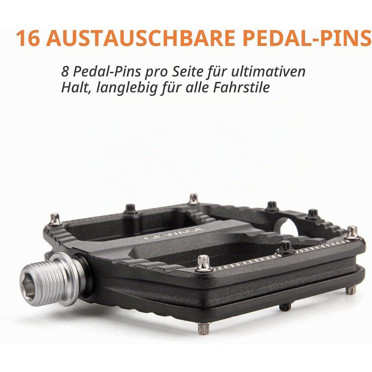 FAHRRADPEDALE MTB Aluminiumdruckguss mit 16 Pins Schwarz - Schwarz, Metall (11/1.5/11.5cm)