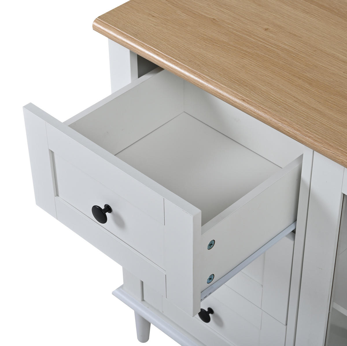 SIDEBOARD in Weiß|Naturfarben Anrichte mit 2 Acryl Türen, 6 Schubladen, LED, Wohn-/Esszimmer, B150/T40/H75cm - Weiß, Holzwerkstoff (150/75/40cm) - STILVORA
