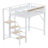 HOCHBETT 140/200 cm DE-01435, in Weiß, mit Sicherheitsumrandung und Leiter - Weiß, Metall (140/200cm) - ComfortXL