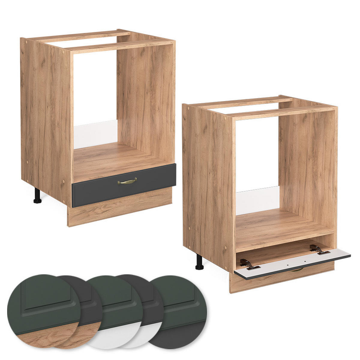 HERDUMBAUSCHRANK Fame-Line Anthrazit-Gold 60 cm, AP Anthrazit - Anthrazit/Eiche Wotan, Holzwerkstoff (60/82/60cm) - Vicco