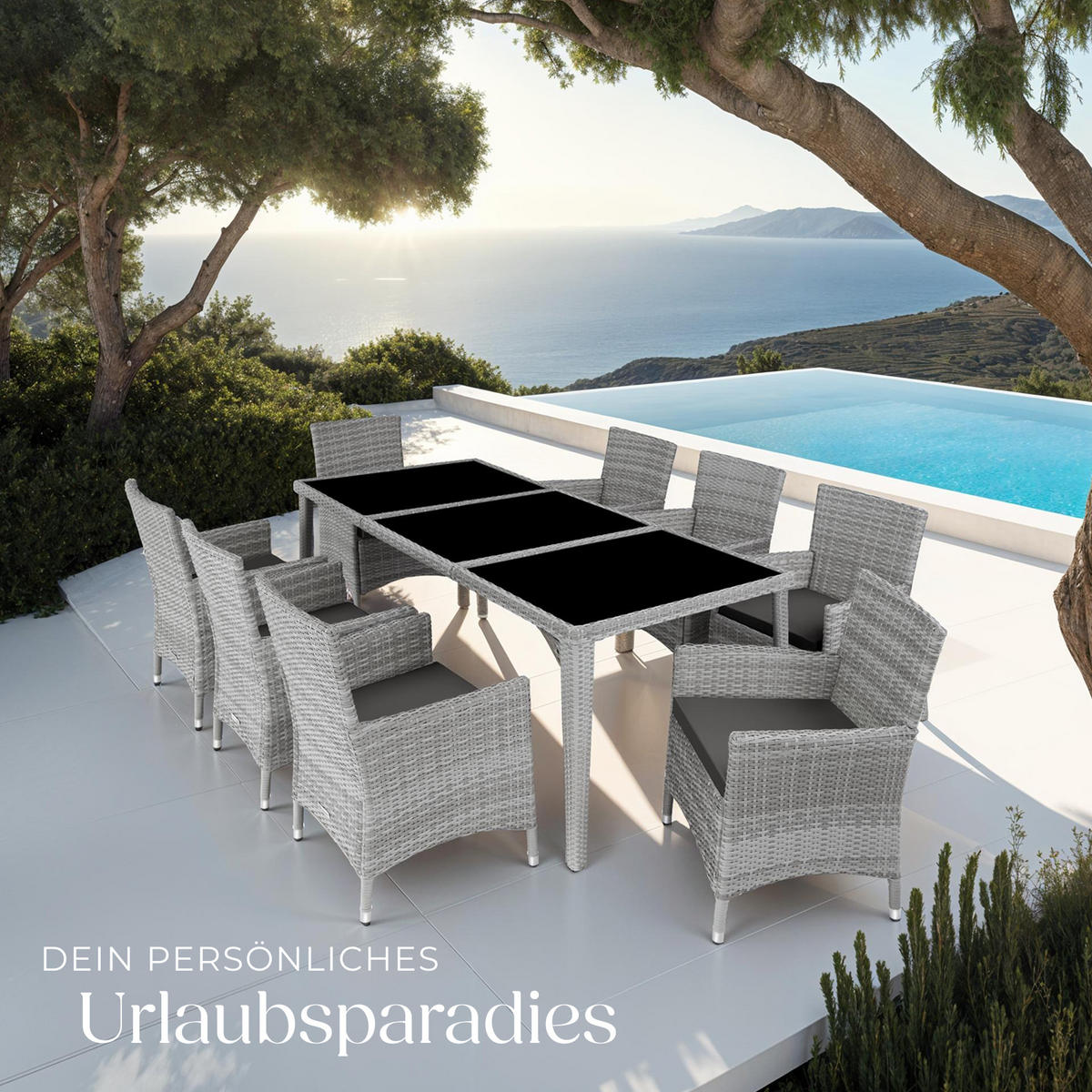 RATTAN SITZGRUPPE Menorca,2 Bezugssets, inklusive Schutzhülle,hellgrau - Hellgrau, Kunststoff - tectake